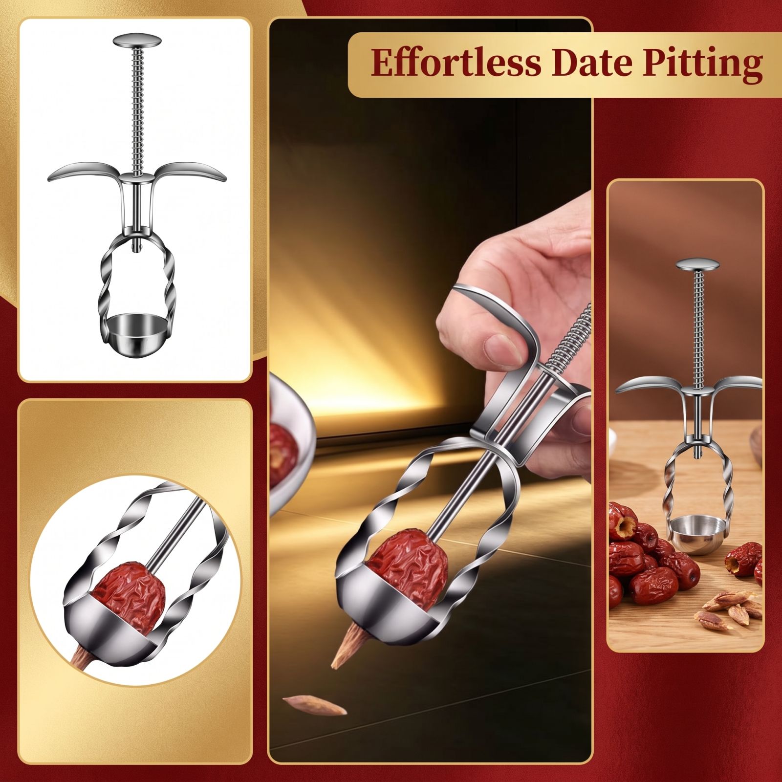 Kitchen Baking Tools - Paslanmaz Çelik Kırmızı Hurma Çekirdek Çıkarıcı